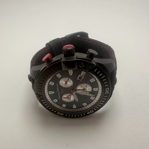 Tommy Bahama Chronograph Watch Black Red Accents 10ATM Stainless Japan Movt - Picture 3 of 4